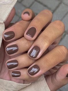 24pcs Short Square Coffee Brown Fake Nail Kit False Nails Press On Nails Glue On Grey Brown Nails Acrylic, Very Short Gel Nails Natural, Fall Natural Nails, Popular Nail Colors, Manikur Kuku, Nagel Tips, Makijaż Smokey Eye, Thanksgiving Nails, Popular Nails