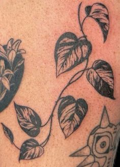 Tiny Pothos Tattoo, Pothos Tattoo Black And White, Fine Line Filler Tattoo, Tattoo Ideas Queer, Diagonal Tattoo, Tradional Tattoo Ideas For Women, Filler Tattoo Ideas Gap Women Sleeve, Small Shaded Tattoos, Pothos Plant Tattoo