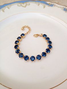 Navy Blue Bracelet, Dark Blue Accessories, Dark Blue Bracelet, Dark Blue Jewelry, Something Blue Bridal, Crystal Teardrop Earrings, Bracelet Tennis, Accesories Jewelry