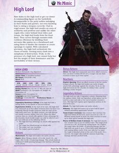 DnD 5e Full Bestiary Entry for High Lord by Me.Mimic Dnd 5e Homebrew Monsters, Harry Potter Dnd, Dragon Dnd, Dnd Wizard