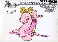 an advertisement for the pink panther show featuring two women in costumes and one is hugging