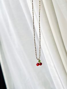 Gold Necklace, Cherry Charm Necklace, Dainty Cherries Chain, Red Cherry Chain, Fruit Necklace, Fun Cherries Necklace, Minimalist Necklace - Etsy Red Minimalist Necklace With Delicate Chain, Minimalist Red Necklace With Delicate Chain, Dainty Red Charm Necklaces With Adjustable Chain, Gift Red Beaded Chain Necklace, Red Beaded Chain Necklace Gift, Red Beaded Chain Necklace For Gift, Red Chain Necklace With Lobster Clasp As Gift, Red Chain Charm Necklace For Gift, Dainty Red Necklace With Lobster Clasp