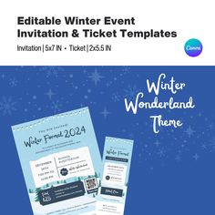 an event ticket is shown with snowflakes and stars in the sky behind it