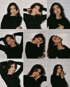 many different pictures of a woman posing for the camera