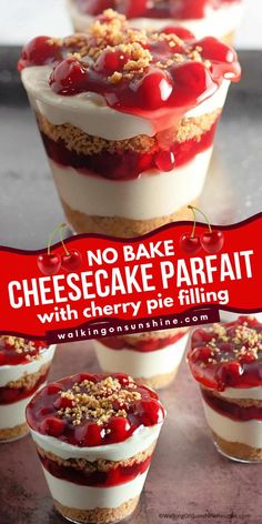 no bake cheesecake parfait with cherry pie filling