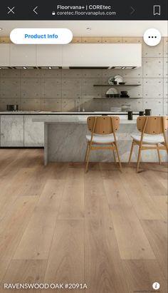 an image of a kitchen with wood floors and white walls, in the middle of a phone