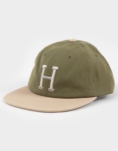 Huf Classic H 6 Panel Strapback Hat. H Embroidery On Front. Flat Bill. 6 Panel Construction. Adjustable Strapback Closure. 68% Acrylic 17% Wool 15% Cotton. Imported. Vintage Six-panel Hats For Spring, Vintage Six-panel Spring Hats, Embroidered Logo Six-panel Snapback Hat For Baseball Season, Six-panel Baseball Cap With Embroidered Logo, Spring Six-panel Baseball Cap With Embroidered Logo, Embroidered Logo Snapback Hat For Baseball Season, Baseball Season Snapback Hat With Embroidered Logo, Green Six-panel Baseball Cap For Spring, Khaki Snapback Hats For Streetwear