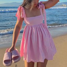 Core Outfits, Street Y2k, Mini Dress Pink, Babydoll Mini Dress, Pink Bow Tie, Beach Mini Dress, Fairy Clothes, Mini Dresses Online, Mini Skater Dress