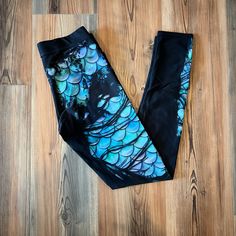 Mermaid Leggings With Distressed Look Size Small. Never Worn. Mermaid Leggings, Colorful Leggings, Mermaid, Pants For Women, Leggings, Women Shopping, Color, Black