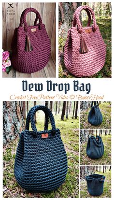 the crocheted bag is made with yarn