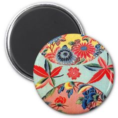 a colorful floral design on a blue background refrigerator magnets by zalazka