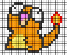 a cross stitch pattern with an orange cat's paw in the center and two red dots