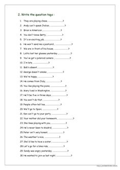 the question tag is shown in this worksheet for students to practice their writing skills