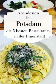 an image of a plate of food with the title above it that reads, albenessen in polsdam die 5 besten restaurants in der innens