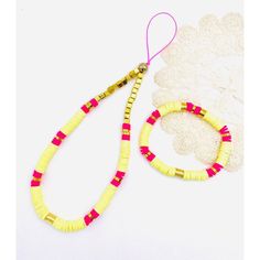 Includes Phone Charm Band And Matching Stretch Bracelet Yellow And Hot Pink Heishi And Solid Gold Beading Phone Charm About 6” Handmade And New! Neon Yellow Summer Beach Jewelry, Adjustable Neon Yellow Summer Jewelry, Yellow Beaded Bracelets With Letter Beads For Beach, Yellow Letter Beads Bracelets For Summer, Summer Yellow Bracelets With Letter Beads, Yellow Beaded Bracelets With Colorful Beads For Summer, Adjustable Yellow Beaded Bracelets For Festival, Yellow Letter Beads Jewelry For Festival, Yellow Letter Beads Jewelry For Beach