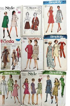 six different styles of women's dress and jacket sewing patterns