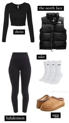 Black Leggings And Long Sleeve Outfit, Black Long Sleeve Shirt Outfit Aesthetic, Outfit Ideas For Movie Theater, Outfits To Wear With Tasman Uggs, Black Long Sleeve Outfit Aesthetic, School Outfits Black, Cute Outfits For School Black, Outfits With Black Vest, Preppy Outfits Black