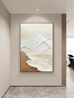 a painting hanging on the wall in a room