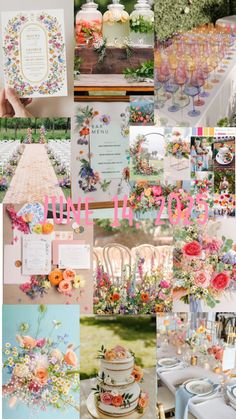 the collage shows different types of wedding decorations and flowers on display in various colors