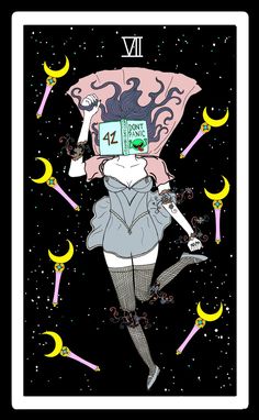 a tarot card with an image of a woman holding a clock