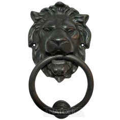 an iron lion head door knock with a round handle