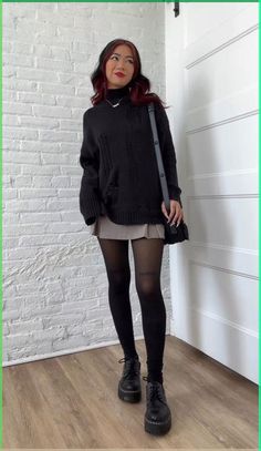 Fall outfit black chunky boot mini skirt tights  #docmarten #fallstyle #falloutfit  #miniskirt #oxfords Salem Outfits September, Salem Fall Outfits, Salem Outfits Fall, Salem Outfits, Boston Fits, Boston Ideas, Canada Outfits, Ireland Outfits, Mini Skirt Tights