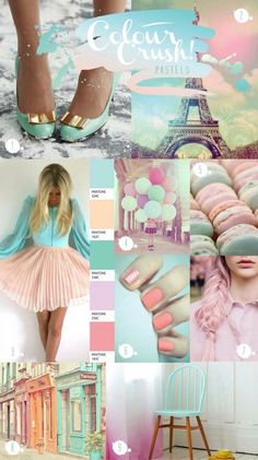 a collage of photos with different colors and designs on them, including the eiffel tower