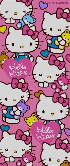 an image of hello kitty wallpaper with many different colors and designs on it's surface