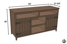 the measurements for a large entertainment center with two doors and one shelf on each side