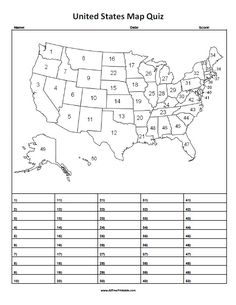 the united states map quiz is shown in black and white with numbers for each state