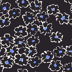 blue and white flowers are on a black background in an abstract manner, which is very similar to the same pattern