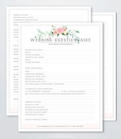 the wedding question sheet is shown with flowers and leaves on it, along with an additional checklist