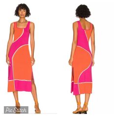 Nwt $268 Solid And Stripes Kimberly Dress In Pink And Orange - Size Small Length: 50" Underarm To Underarm: 16" Db Striped Dresses, Solid And Striped, Solid & Striped, Orange Pink, Pink Orange, Striped Dress, Color Orange, Pink And Orange, Midi Dress