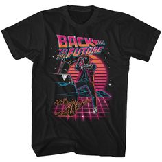 Back To The Future-Synthwave Future-Black Adult S/S Tshirt - Coastline Mall Black Graphic Tees, Movie T Shirts, Back To The Future, To The Future, Look Cool, Black Shirt, The Future, Printed Shirts, Shirt Designs