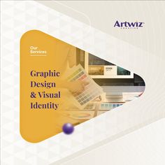 graphic design and visual identity brochure cover with image of person working on computer