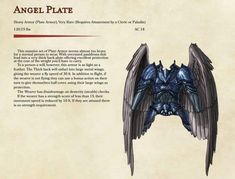 an article about angel plate is shown on the page with information for its wings and armor