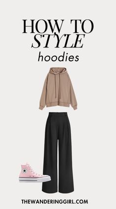 What to Wear With Hoodies: 13 Amazing Outfits To Inspire You - The Wandering Girl Hoodie And Dress Pants, Sand Hoodie Outfit, How To Wear A Hoodie And Look Cute, How To Style Zip Up Hoodie, Hoodie Work Outfit, Gray Hoodie Outfit Woman, How To Style Hoodie Women, How To Dress Up A Hoodie, Airport Outfit Cold To Hot Travel Style