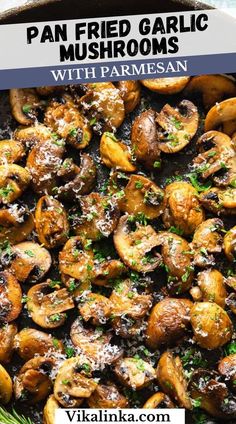 pan fried garlic mushrooms with parmesan on top