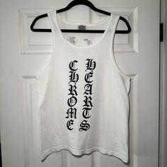 Chrome Hearts Script Logo Tank Top Vintage White Used As Shown Marks Seen In Photos Front And Back Graphic Size Small Chest 16.25 In Length 26.25 In All Sales Final Chrome Hearts Shirt, Script Logo, Top Vintage, Chrome Hearts, Small Chest, Vintage Tops, Mens Tank Tops, Tank Top Shirt, White Vintage