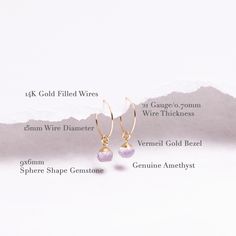 Pink Amethyst Gemstone Earrings / Sphere Drop Shaped Facet Genuine Amethysts on 14k Gold Filled Ear wires / Gifts under 40 for her, bff Gemstones: 9x6mm approximately Bezel: Vermeil Gold (14k Gold over Sterling Silver) Ear Wires: 14K Gold Filled Wire: 21 gauge / 0.70mm thick Wire Diameter: 15mm Gemstone: Genuine Pink Amethyst Note that due to the handmade nature of these genuine stones, measurements are approximately and might vary slightly for each stone. Made in the USA. Jewelry Care: To exten Gold Amethyst Dainty Earrings, 14k Gold Filled Birthstone Hoop Jewelry, Dainty Gold Amethyst Earrings, Gemstone Hoop Earrings As A Gift, Adjustable Gemstone Hoop Earrings As Gift, Adjustable Gemstone Hoop Earrings For Gift, 14k Gold Filled Gemstone Hoop Earrings For Gift, 14k Gold Filled Gemstone Hoop Earrings As Gift, Dainty Gemstone Hoop Earrings As Gift