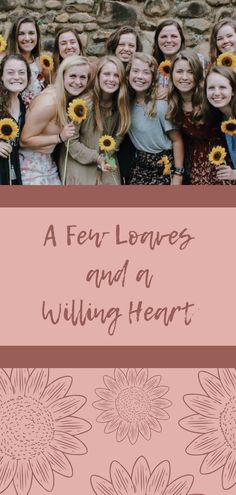 a group of women standing next to each other with sunflowers in their hands