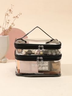 Double Layer Thickened Transparent Cosmetic Bag Multicolor    PVC  Multi-Layer Cosmetic Bag   Beauty Tools, size features are:Bust: ,Length: ,Sleeve Length: Clear Makeup Bag, Clear Cosmetic Bag, Clear Makeup, Clear Makeup Bags, Clear Tote Bags, Makeup For Black Skin, Makeup Bag Organization, Luxury Makeup, Vintage Purses