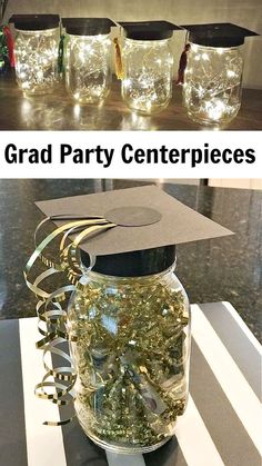 graduation party centerpieces in mason jars with lights