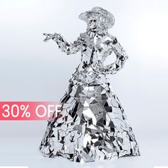 a woman in a dress made out of shiny silver shards with the words 30 % off on it