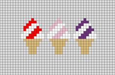 two ice cream cones with different colored toppings in them on a gray background cross stitch pattern