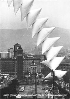 black and white photograph of an architectural structure in the middle of a city with tall buildings