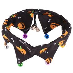 a black halloween headband with pumpkins and bells on it