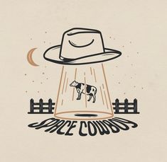 a cow in a cowboy hat standing on top of a piece of paper with the words space cowboys written below it