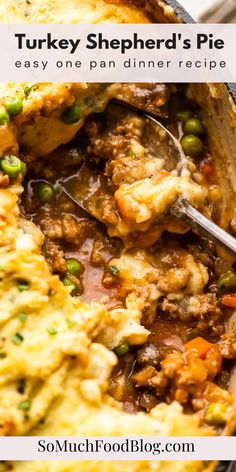 a pot full of turkey shepherd's pie with a spoon in it