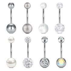 PRICES MAY VARY. Package: 8pcs pack of surgical steel long bar Belly Rings in different styles Material: Hypoallergenic and nickel free surgical stainless steel, durable and hypoallergenic, completely non-corrosive, lead and nickel free; High Polished Smooth Surface, Comfortable to Wear Gauge: 14G(1.6mm); Bar Length: 14mm(9/16 Inch); Diameter of top size: 5mm; Diameter of button size: 8mm; normal size for most people Using: These belly button rings can be use as belly button piercing, navel pier Piercing Navel, Belly Piercing Ring, Belly Piercing Jewelry, Belly Bars, Navel Piercing, Body Jewelry Piercing, Belly Piercing, Belly Button Piercing, Button Rings